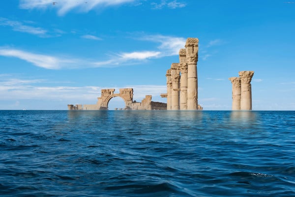 Deel van Atlantis boven water door verdamping Middellandse Zee