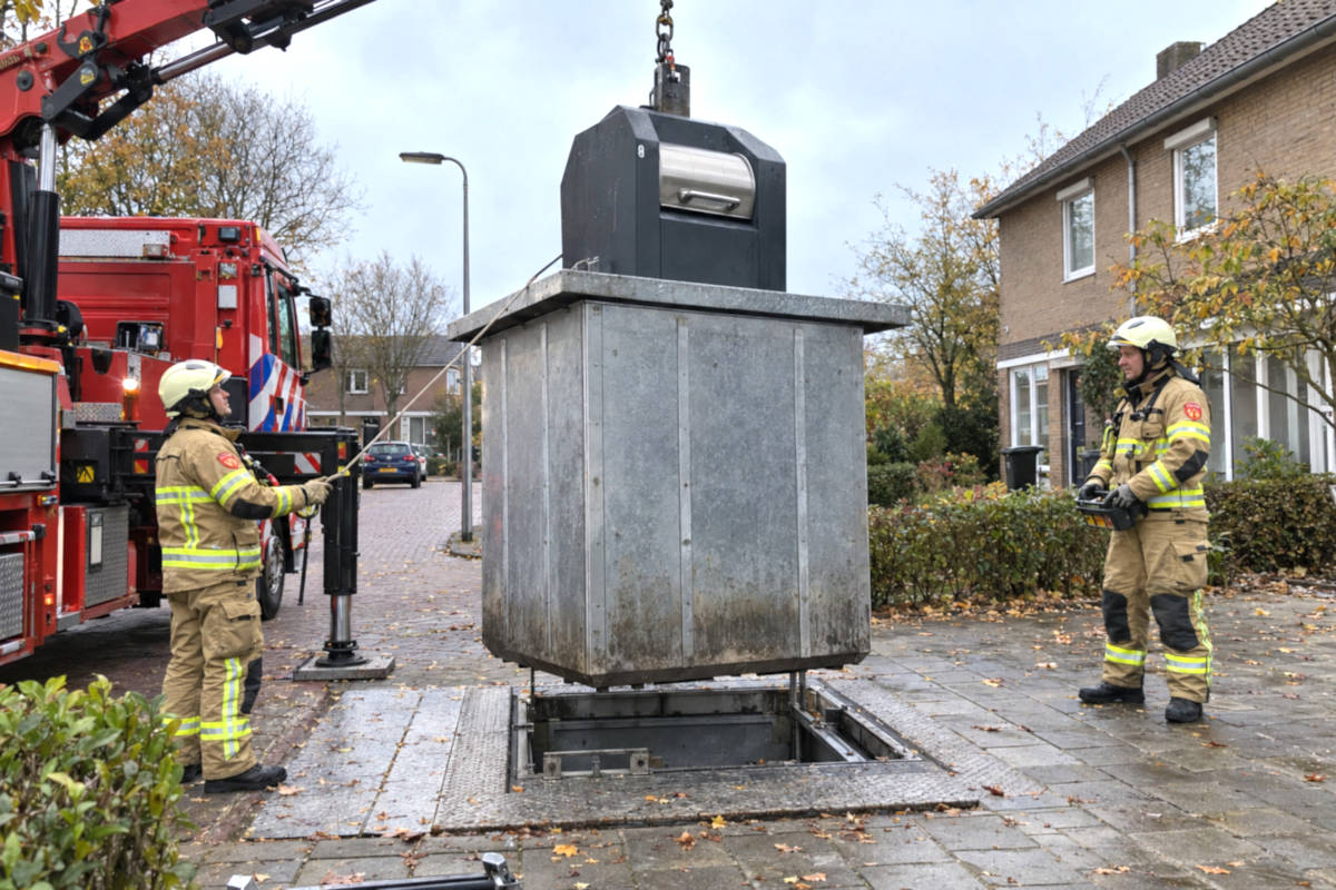Brandweer redt statiegeldblikje uit afvalcontainer