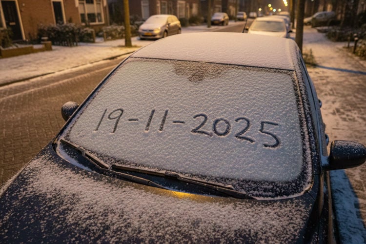 Vandalen schrijven datum in eerste sneeuw op auto