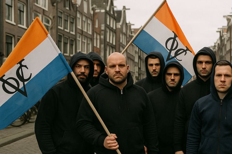 Liefhebbers van oosterse specerijen trekken door Amsterdam met vlaggen van failliete leverancier VOC