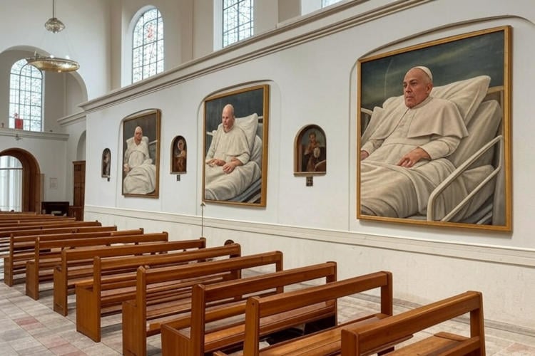 Lijdensweg van Franciscus wordt afgebeeld in Sint-Pietersbasiliek